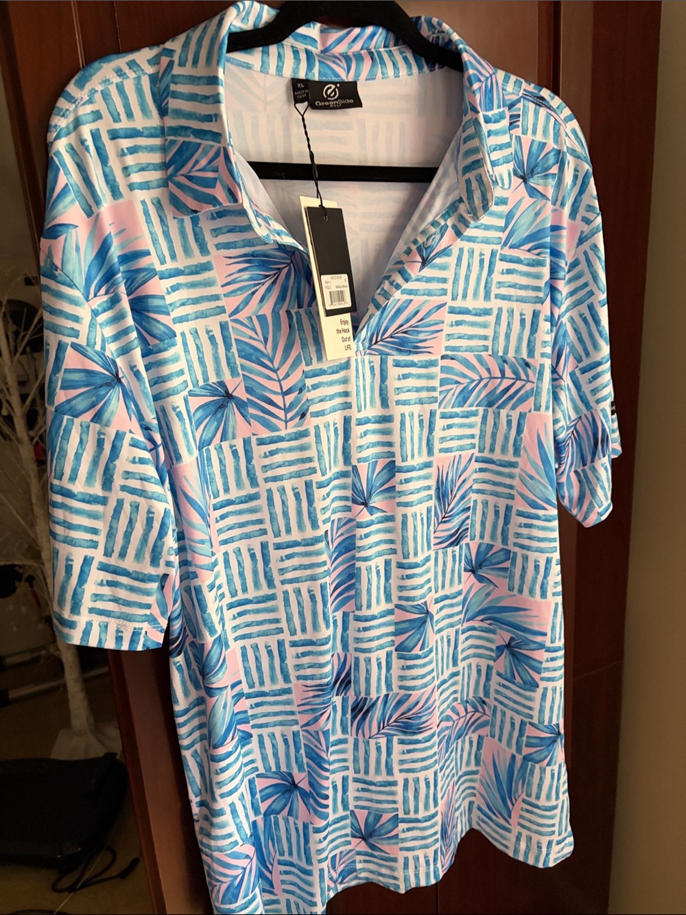 Men's  Golf Tropical Print Short-Sleeve Polo - Pink & Blue